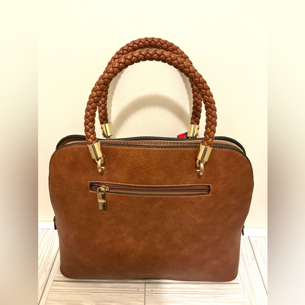 Elegant Brown Vegan Leather Handbag - Picture 2 of 11
